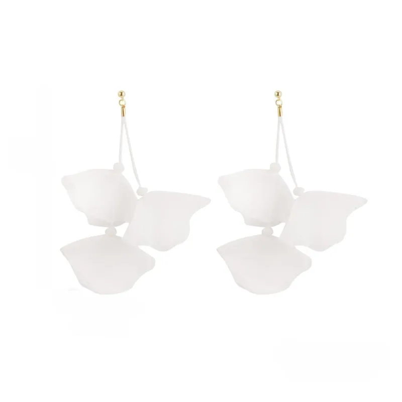White Polyster & Goldtone Three-Petal Drop Earrings made by Zulily
