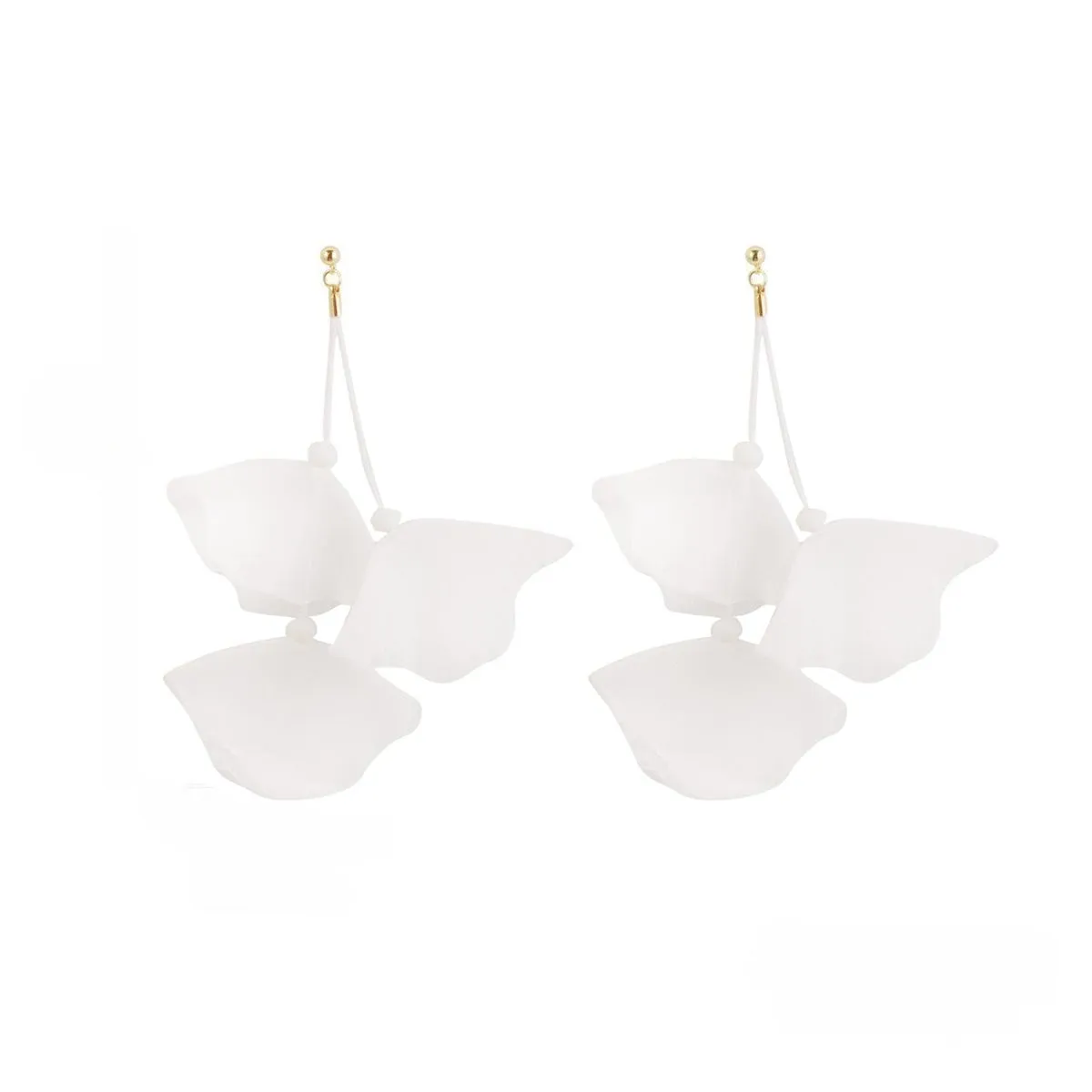 White Polyster & Goldtone Three-Petal Drop Earrings sold by Zulily