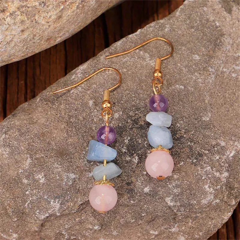 Pink Quartz & Goldtone Beads Drop Earrings made by Zulily