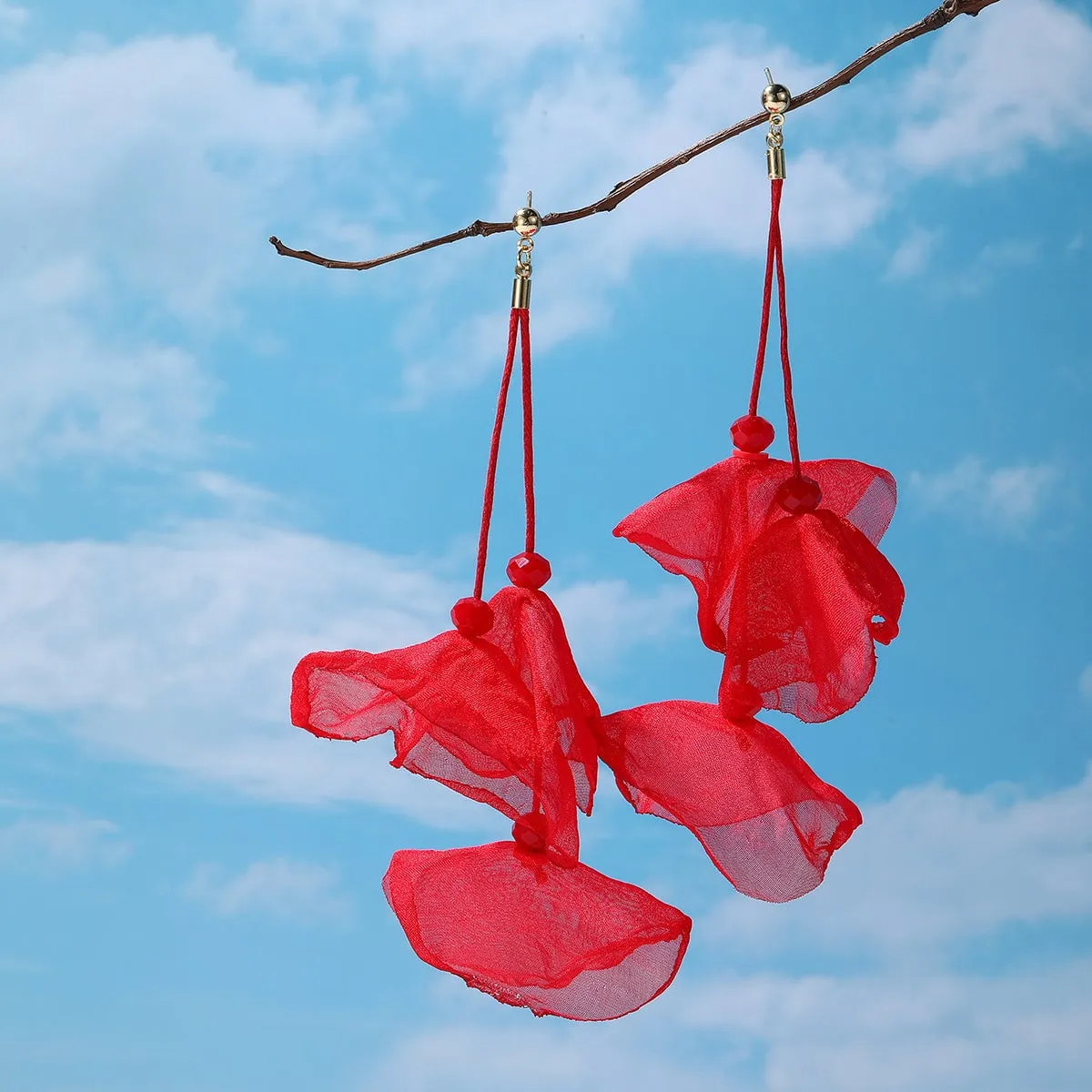 Red Polyster & Goldtone Three-Petal Drop Earrings sold by Zulily product image thumbnail 2