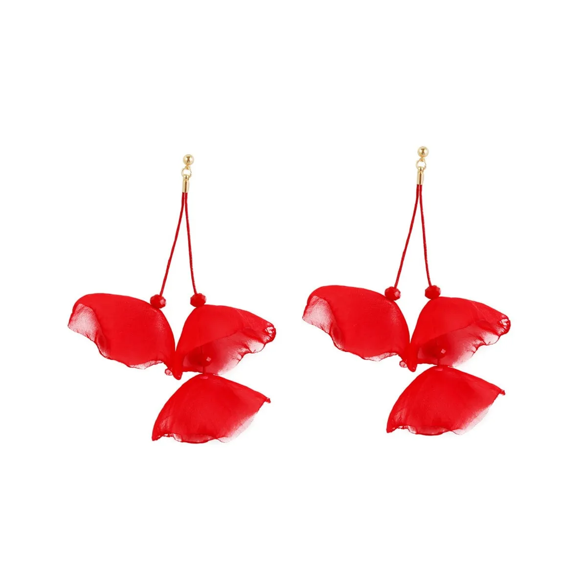 Red Polyster & Goldtone Three-Petal Drop Earrings sold by Zulily