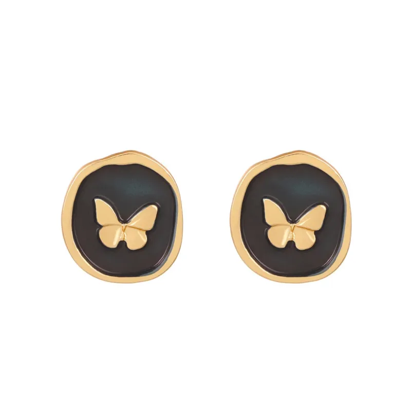 Black Enamel & Goldtone Butterfly Stud Earrings made by Zulily