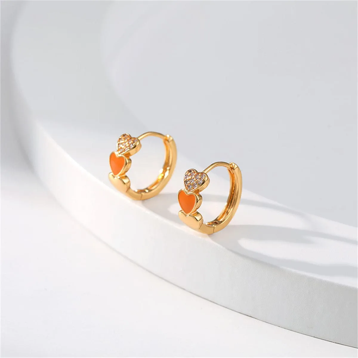 Orange Enamel & Cubic Zirconia Goldtone Heart Huggie Earrings sold by Zulily product image thumbnail 2