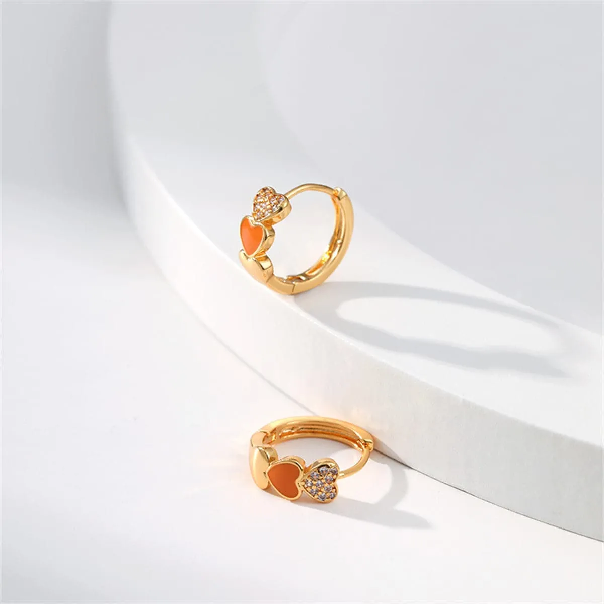 Orange Enamel & Cubic Zirconia Goldtone Heart Huggie Earrings sold by Zulily product image thumbnail 3