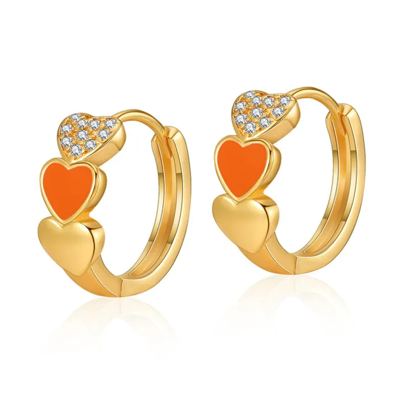 Orange Enamel & Cubic Zirconia Goldtone Heart Huggie Earrings made by Zulily
