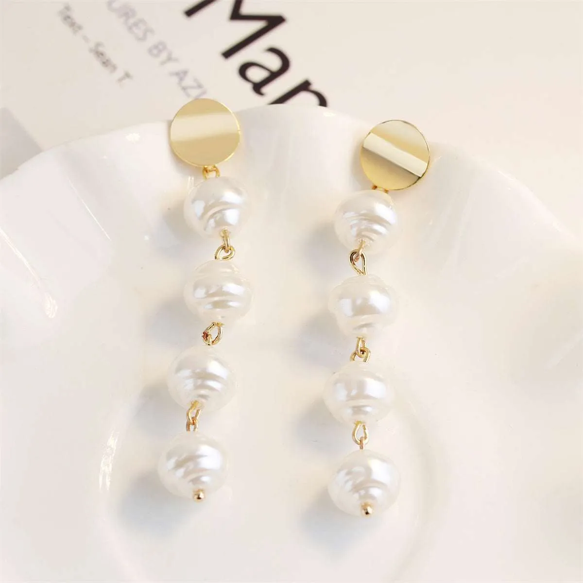 Pearl & Goldtone Four-Tier Link Drop Earrings sold by Zulily product image thumbnail 2