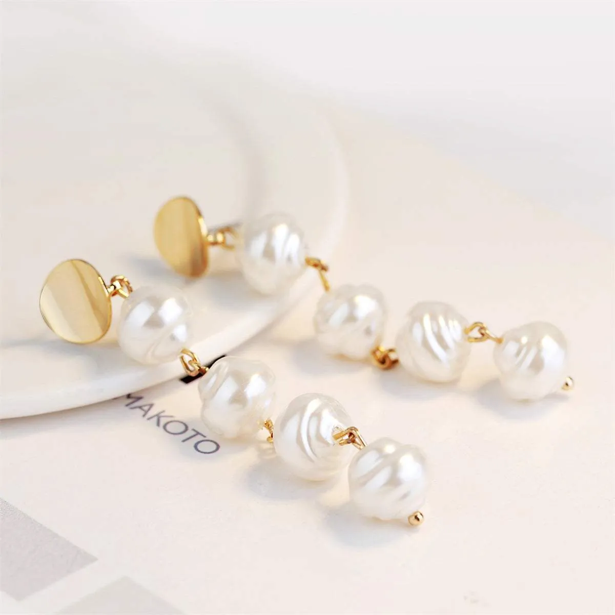 Pearl & Goldtone Four-Tier Link Drop Earrings sold by Zulily product image thumbnail 3