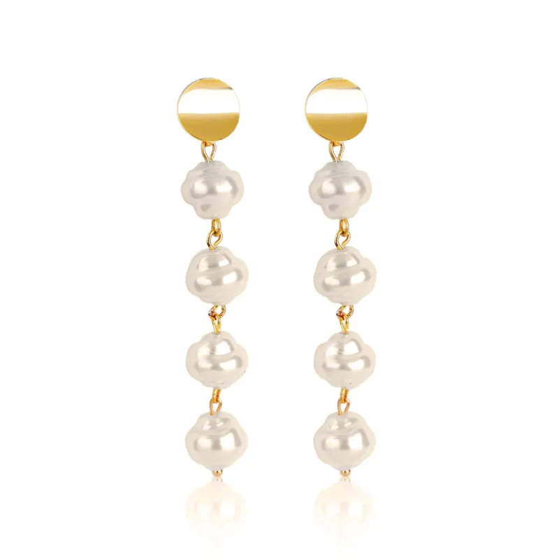 Pearl & Goldtone Four-Tier Link Drop Earrings made by Zulily