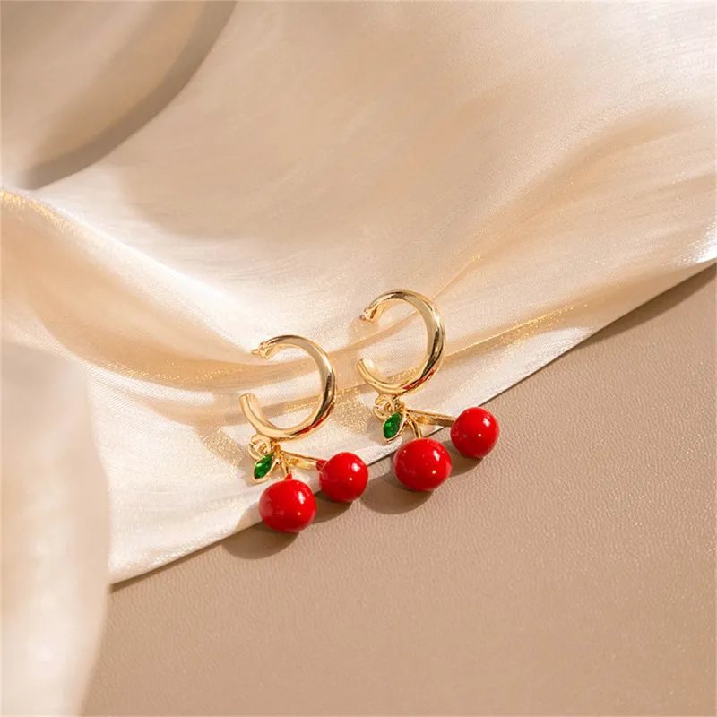 Red Enamel & Goldtone Cherry Huggie Earrings made by Zulily