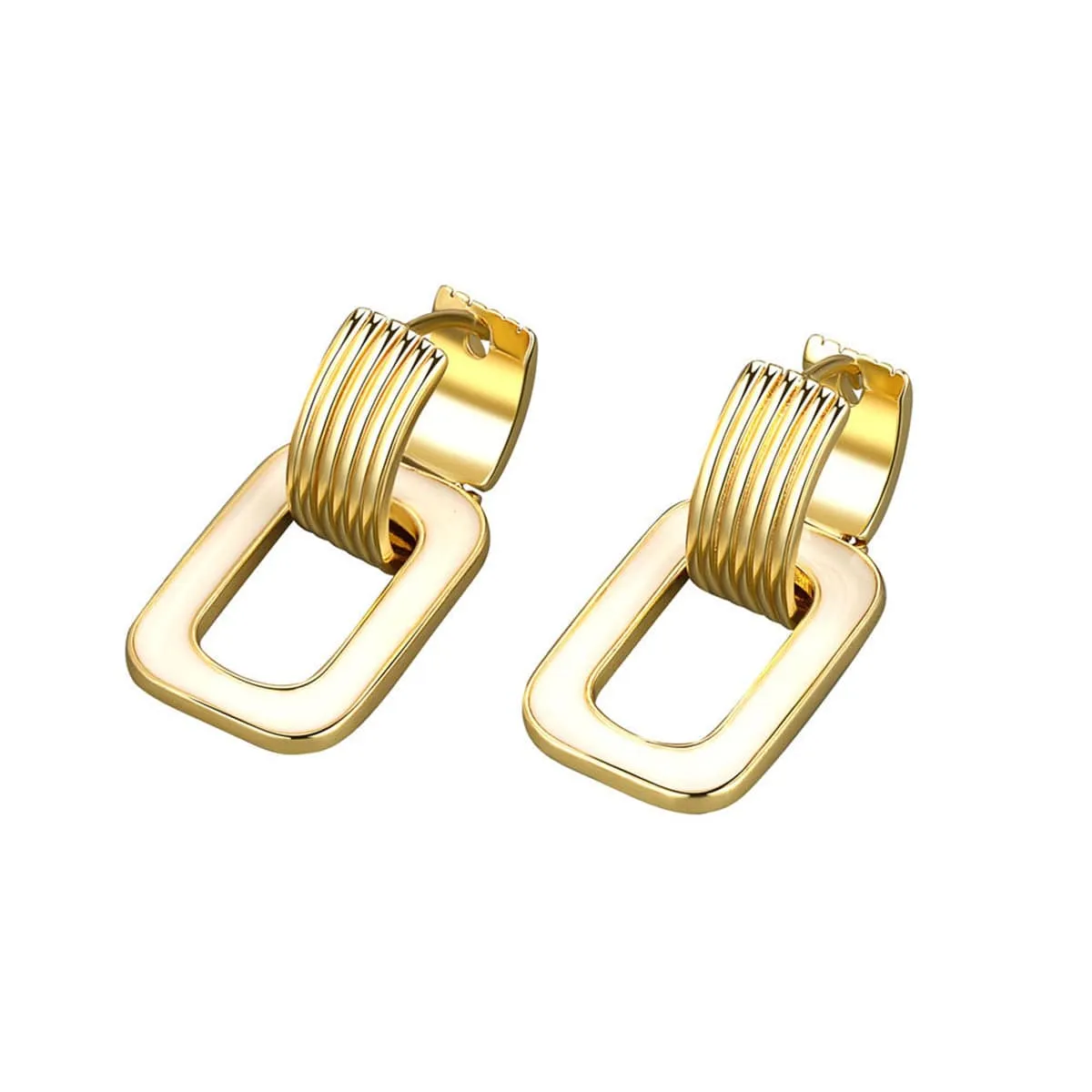 White Enamel & Goldtone Rectangle Link Huggie Earrings sold by Zulily product image thumbnail 2