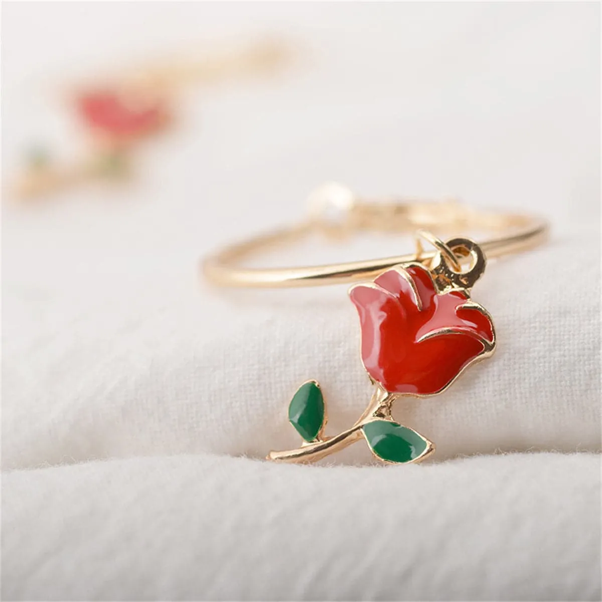 Red Enamel & Goldtone Rose Huggie Earrings sold by Zulily product image thumbnail 3