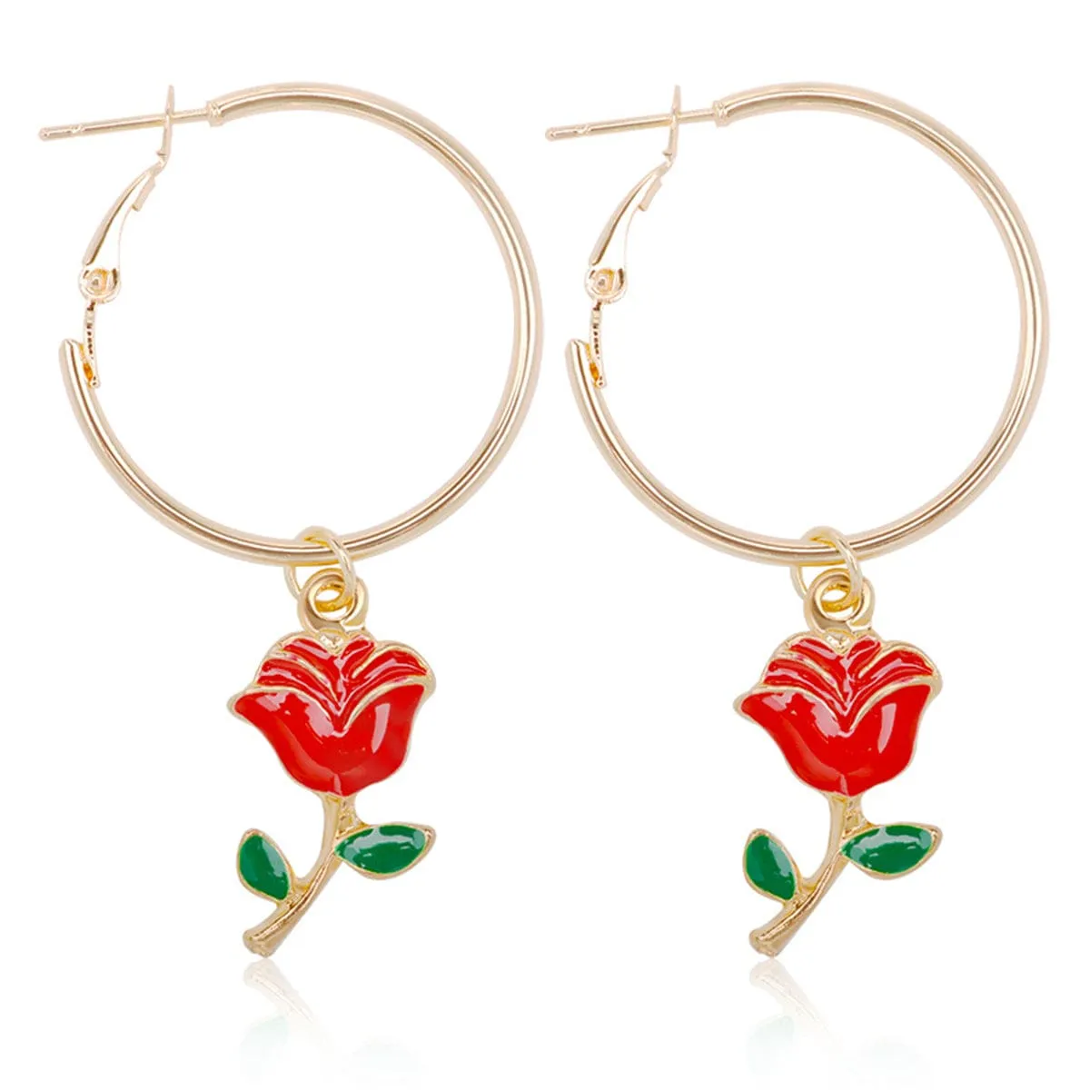 Red Enamel & Goldtone Rose Huggie Earrings sold by Zulily product image thumbnail 2