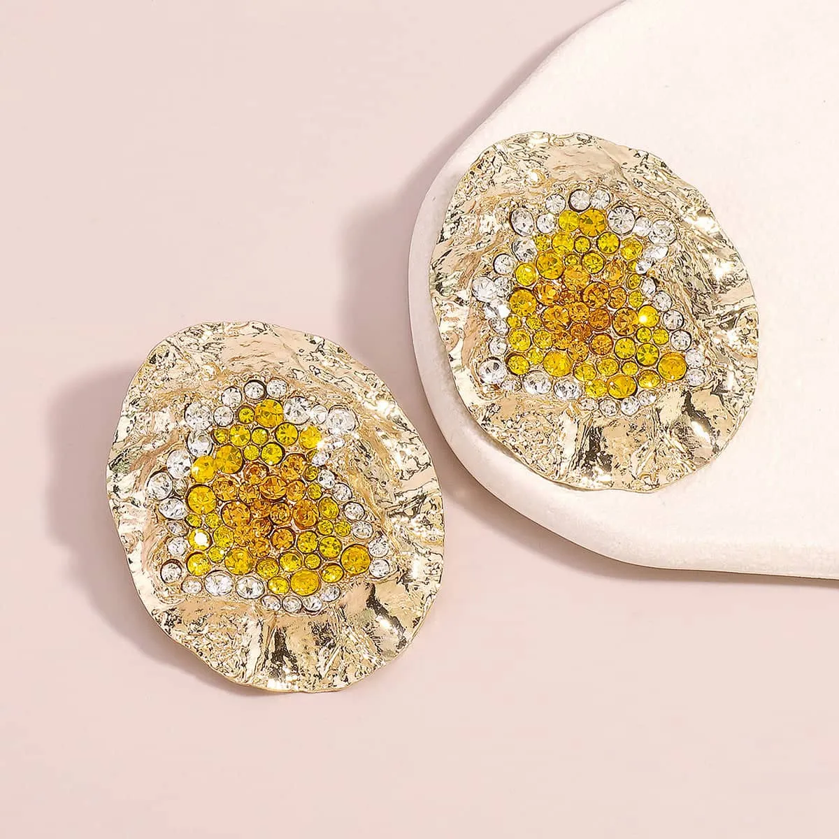 Yellow Cubic Zirconia & Goldtone Textured Oval Stud Earrings sold by Zulily product image thumbnail 3