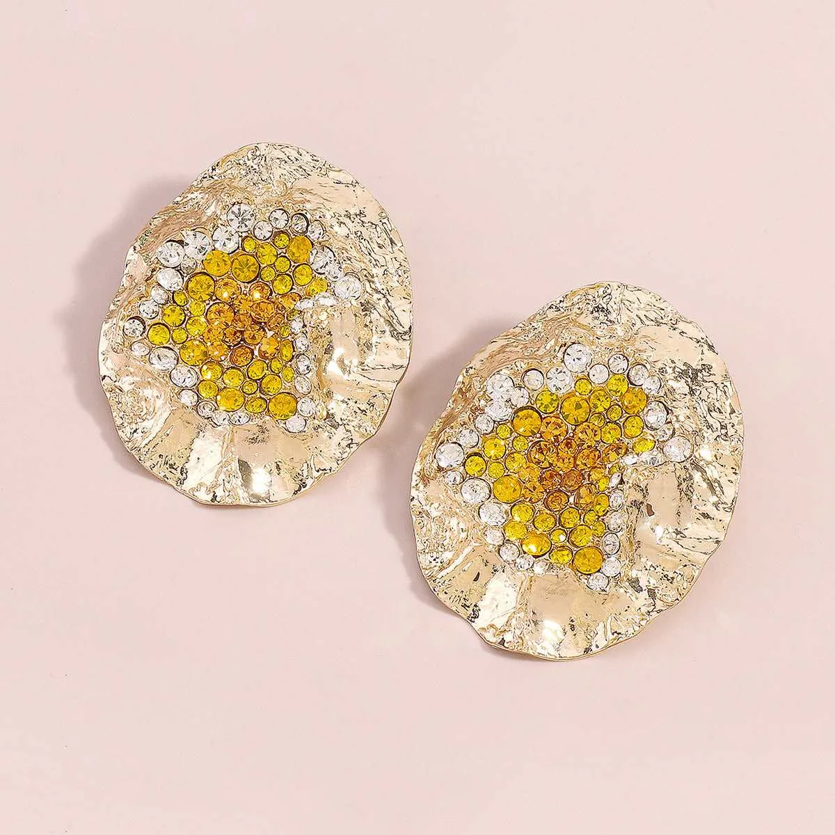 Yellow Cubic Zirconia & Goldtone Textured Oval Stud Earrings sold by Zulily