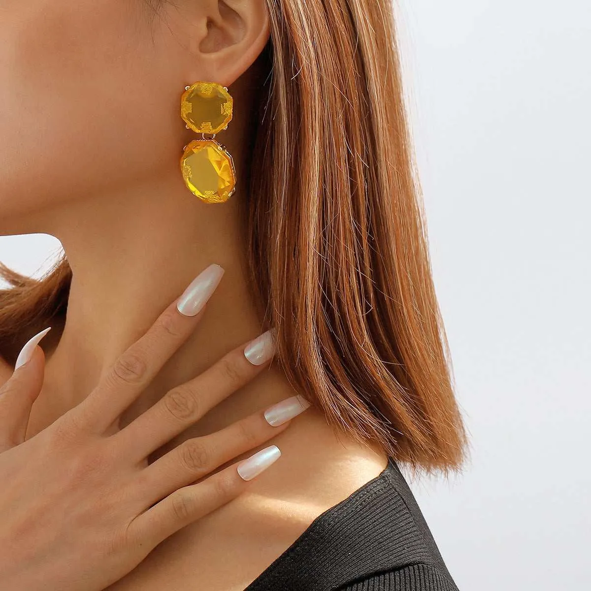 Yellow Crystal & Goldtone Octagon Drop Earrings sold by Zulily product image thumbnail 2