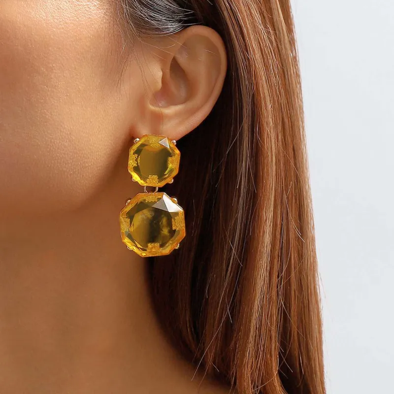 Yellow Crystal & Goldtone Octagon Drop Earrings made by Zulily