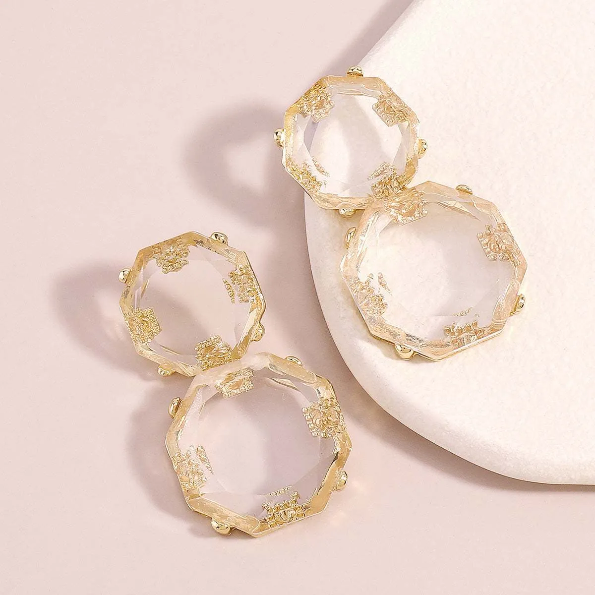 Crystal & Goldtone Octagon Drop Earrings sold by Zulily