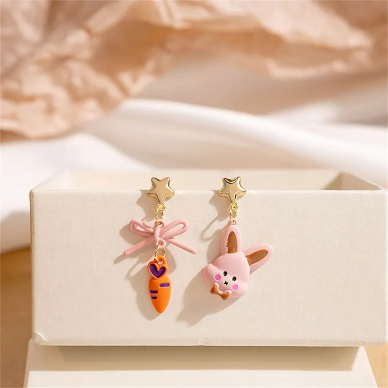 Pink & Orange Enamel Star Rabbit Carrot Drop Earrings made by Zulily