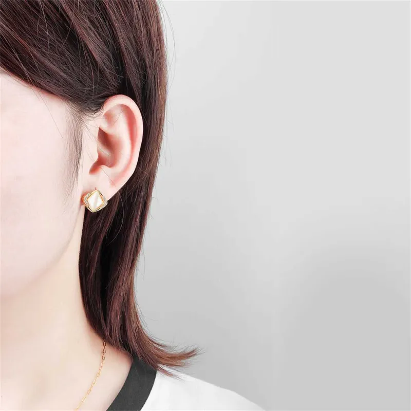 Cats Eye & Cubic Zirconia Goldtone Rhombus Stud Earrings made by Zulily