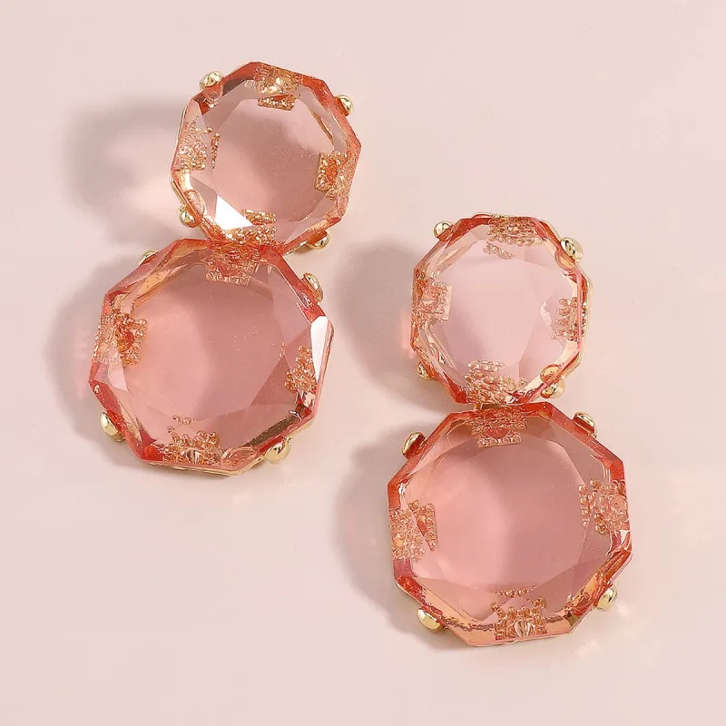Pink Crystal & Goldtone Octagon Drop Earrings made by Zulily
