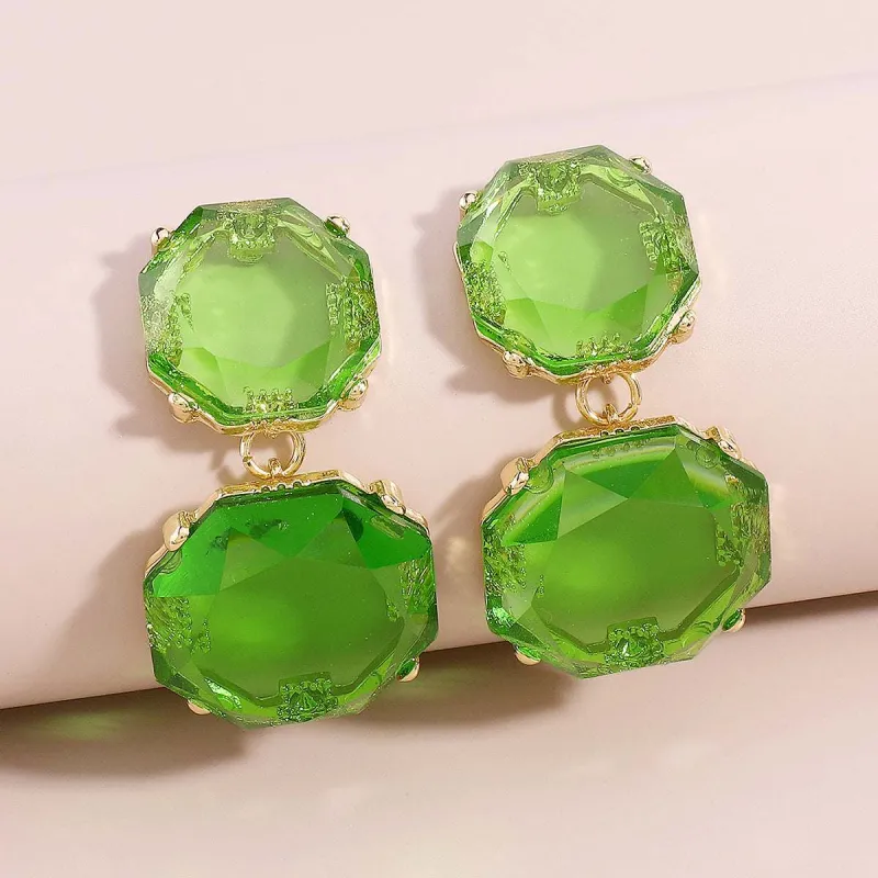 Green Crystal & Goldtone Octagon Drop Earrings made by Zulily