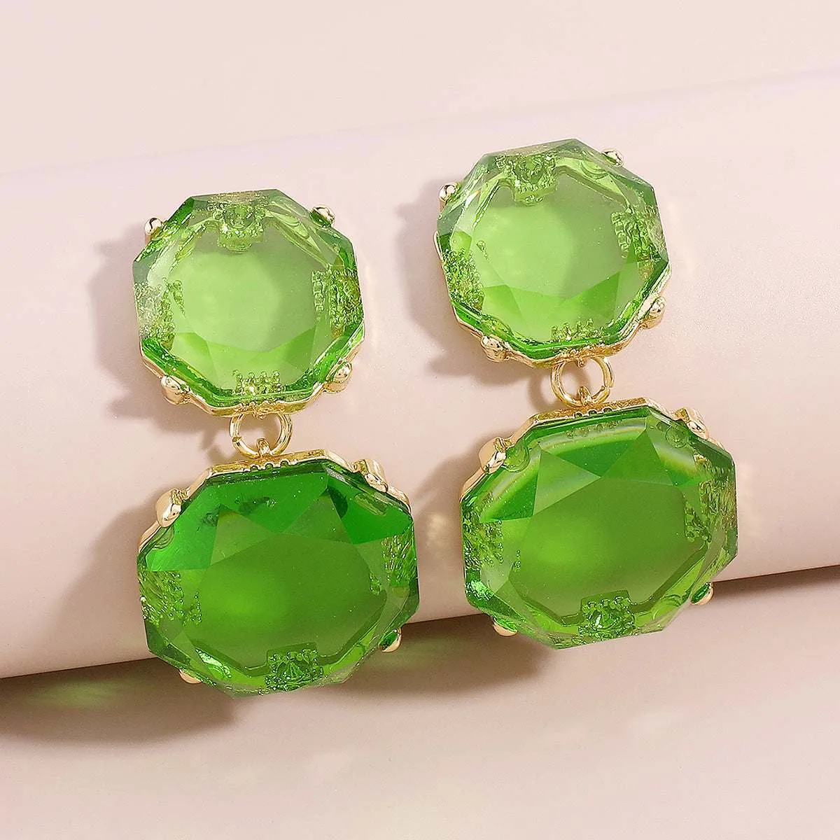 Green Crystal & Goldtone Octagon Drop Earrings sold by Zulily