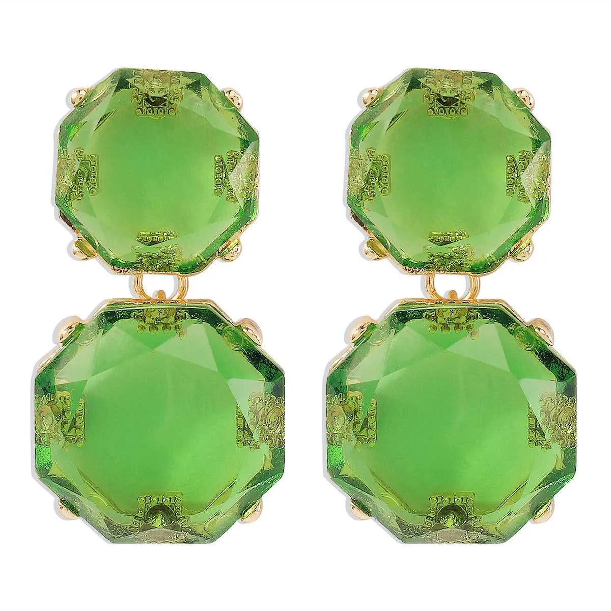 Green Crystal & Goldtone Octagon Drop Earrings sold by Zulily product image thumbnail 2