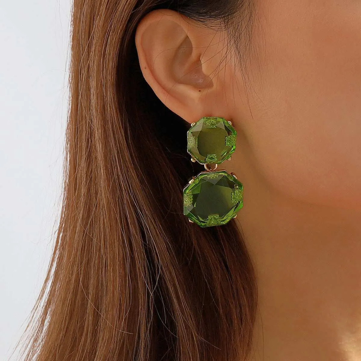 Green Crystal & Goldtone Octagon Drop Earrings sold by Zulily product image thumbnail 3