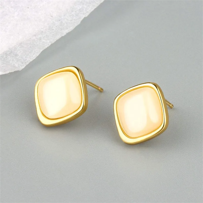 Cats Eye & Goldtone Rhombus Stud Earrings made by Zulily