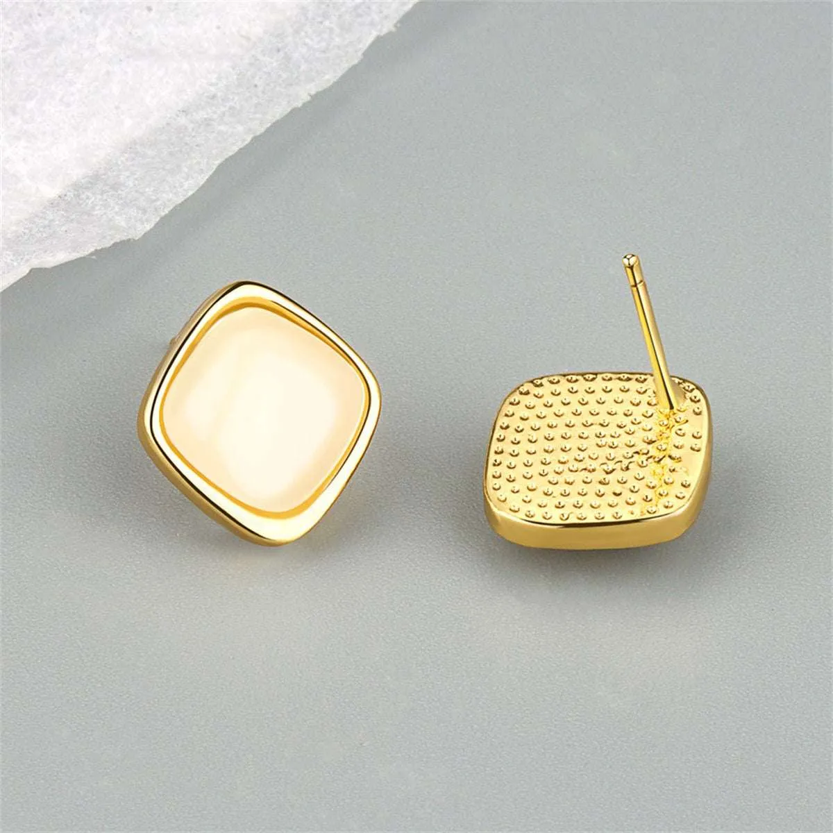 Cats Eye & Goldtone Rhombus Stud Earrings sold by Zulily product image thumbnail 3