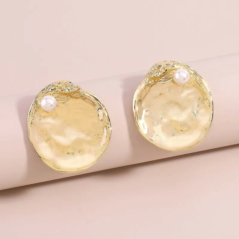 Pearl & Goldtone Textured Round Stud Earrings made by Zulily