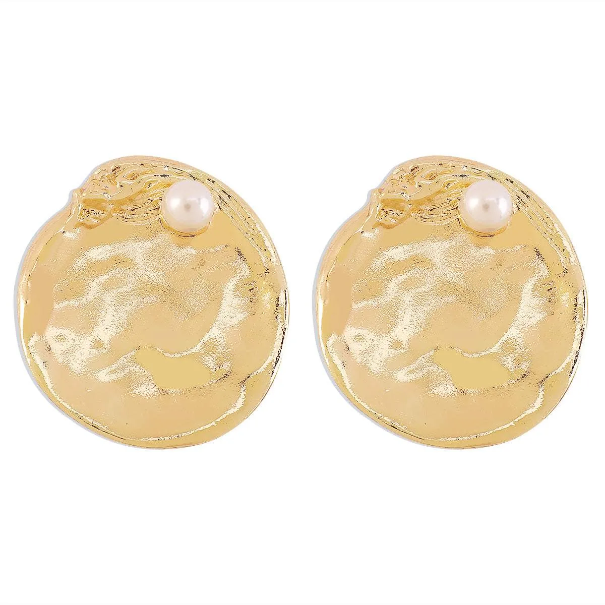 Pearl & Goldtone Textured Round Stud Earrings sold by Zulily product image thumbnail 2