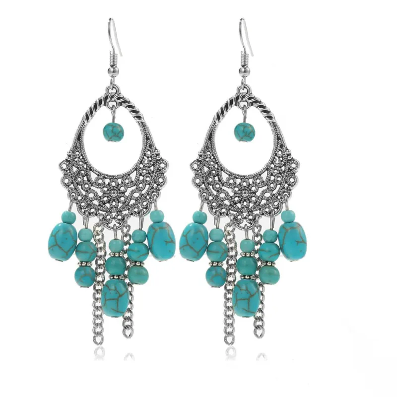 Turquoise & Silvertone Openwork Tassel Drop Earrings made by Zulily