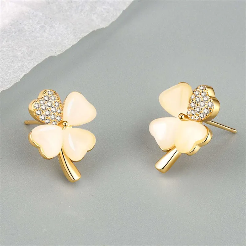 Cats Eye & Cubic Zirconia Heart Clover Stud Earrings made by Zulily