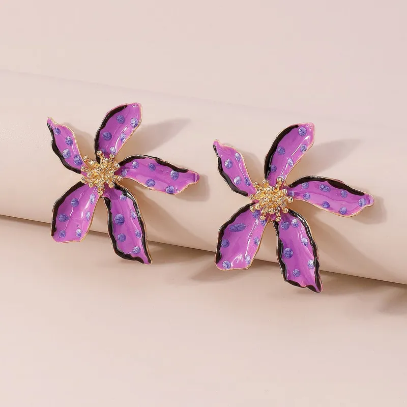 Purple Enamel & Goldtone Spot Flower Stud Earrings made by Zulily