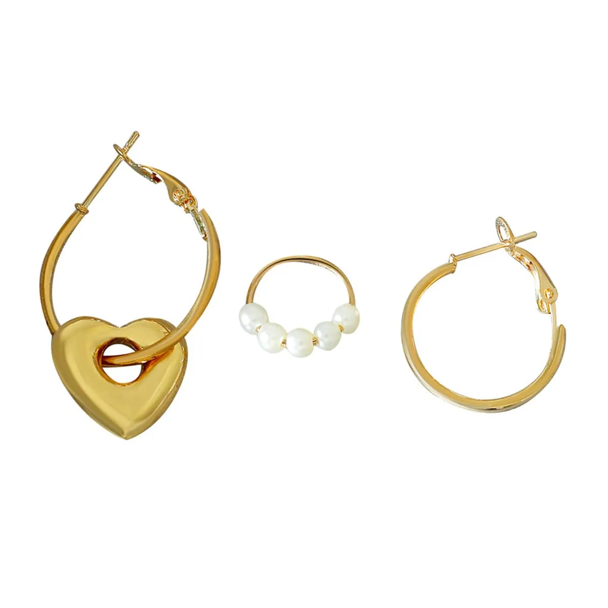 Pearl & Goldtone Heart Huggie Earrings Set sold by Zulily product image thumbnail 2