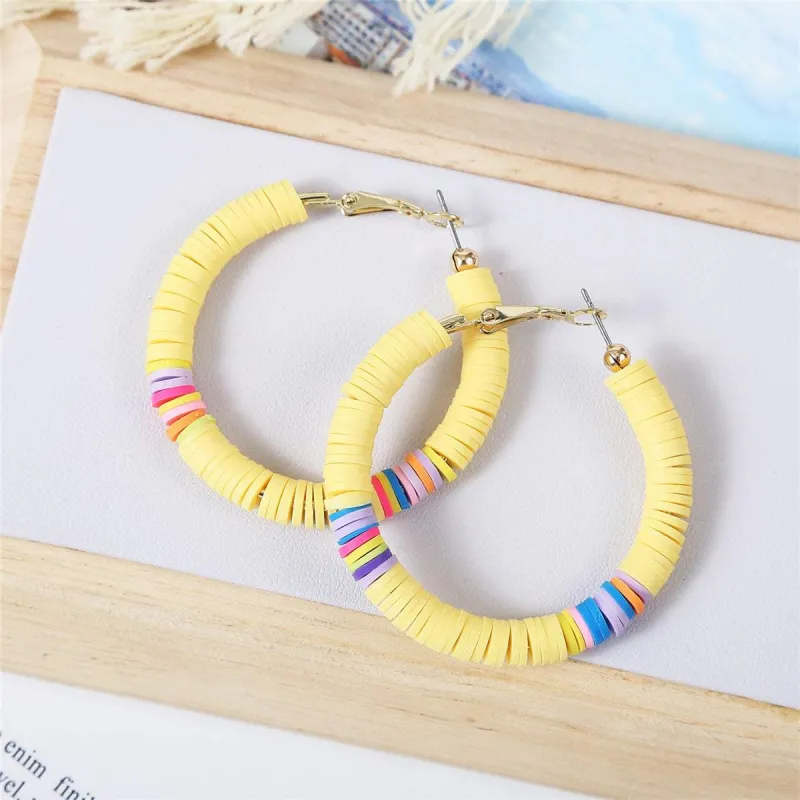 Yellow Polymer Clay & Goldtone Beaded Hoop Earrings made by Zulily