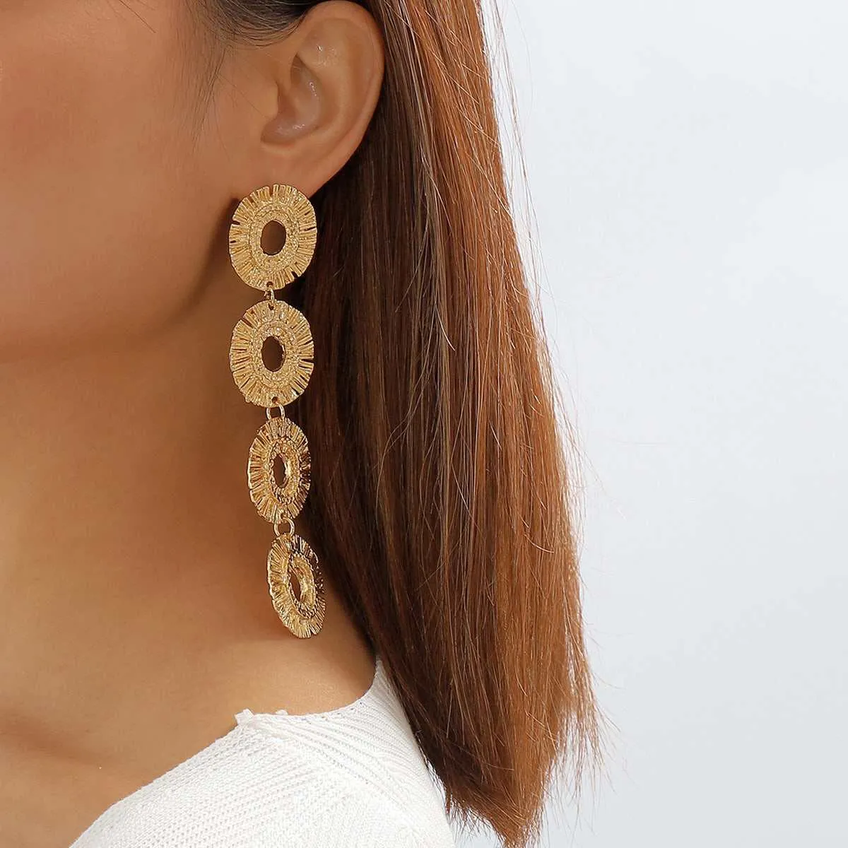 Goldtone Linked Textured-Oval Drop Earrings sold by Zulily