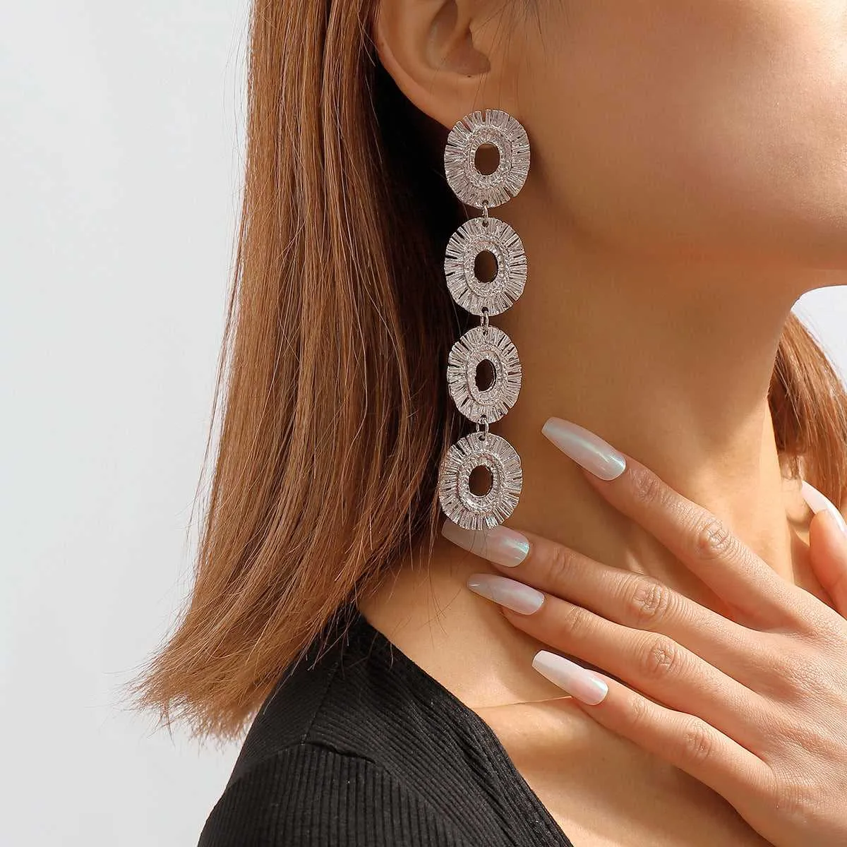Silvertone Linked Textured-Oval Drop Earrings sold by Zulily product image thumbnail 2