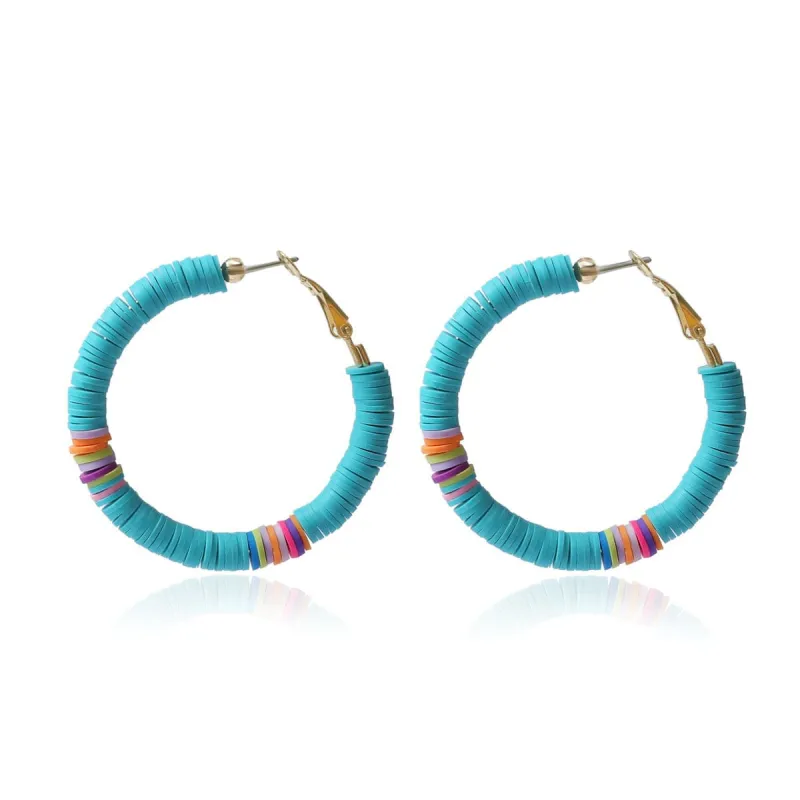 Blue Polymer Clay & Goldtone Beaded Hoop Earrings made by Zulily