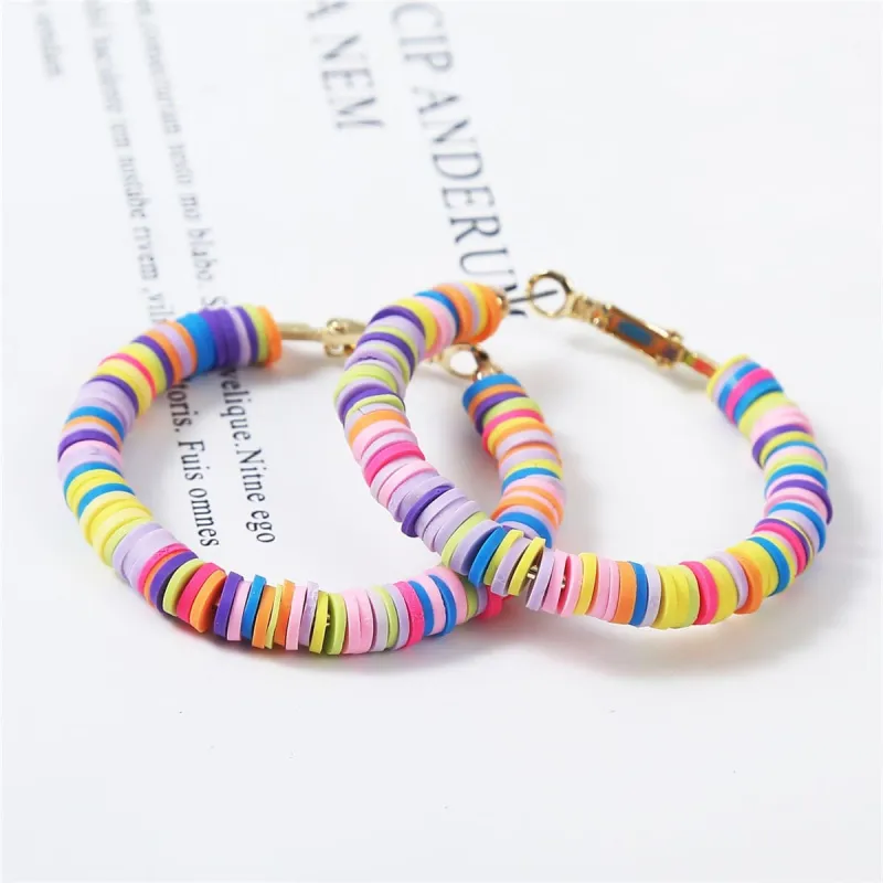 Pink Multicolor Polymer Clay & Goldtone Beaded Hoop Earrings made by Zulily