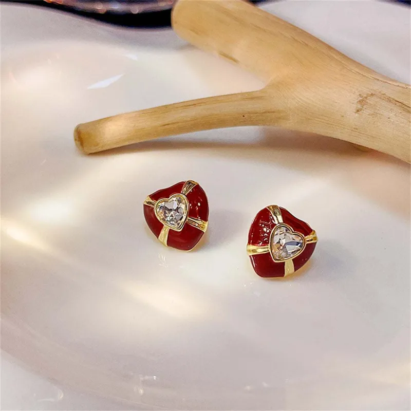 Red Enamel & Crystal Heart Stud Earrings made by Zulily