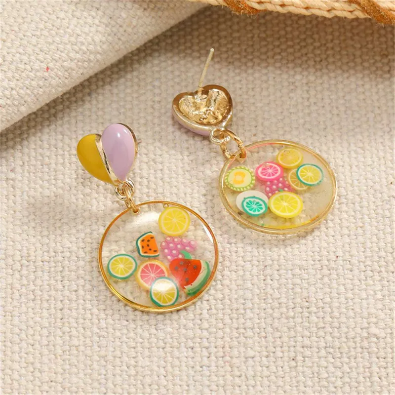 Yellow Enamel & Resin Heart Fruit Drop Earrings made by Zulily