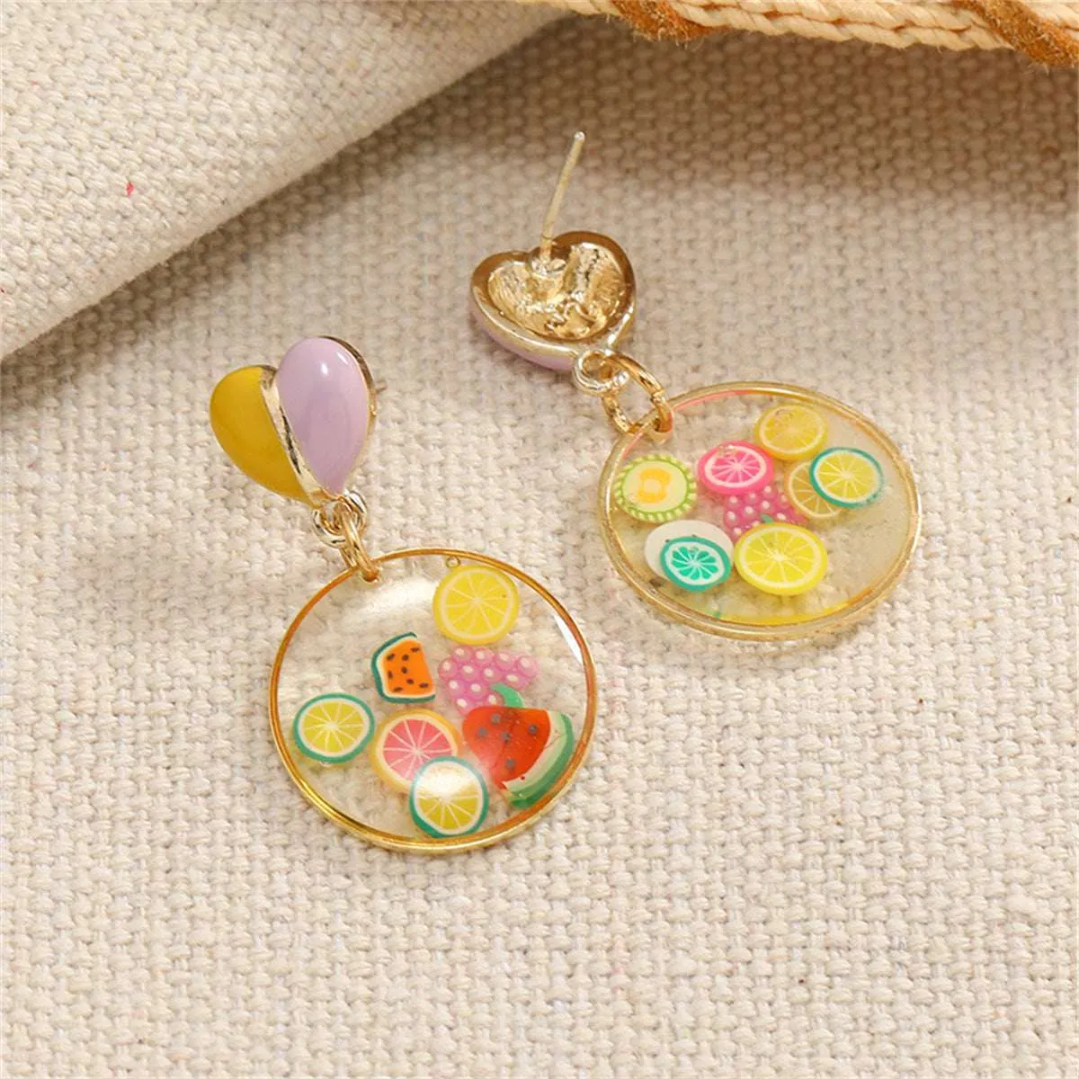 Yellow Enamel & Resin Heart Fruit Drop Earrings sold by Zulily
