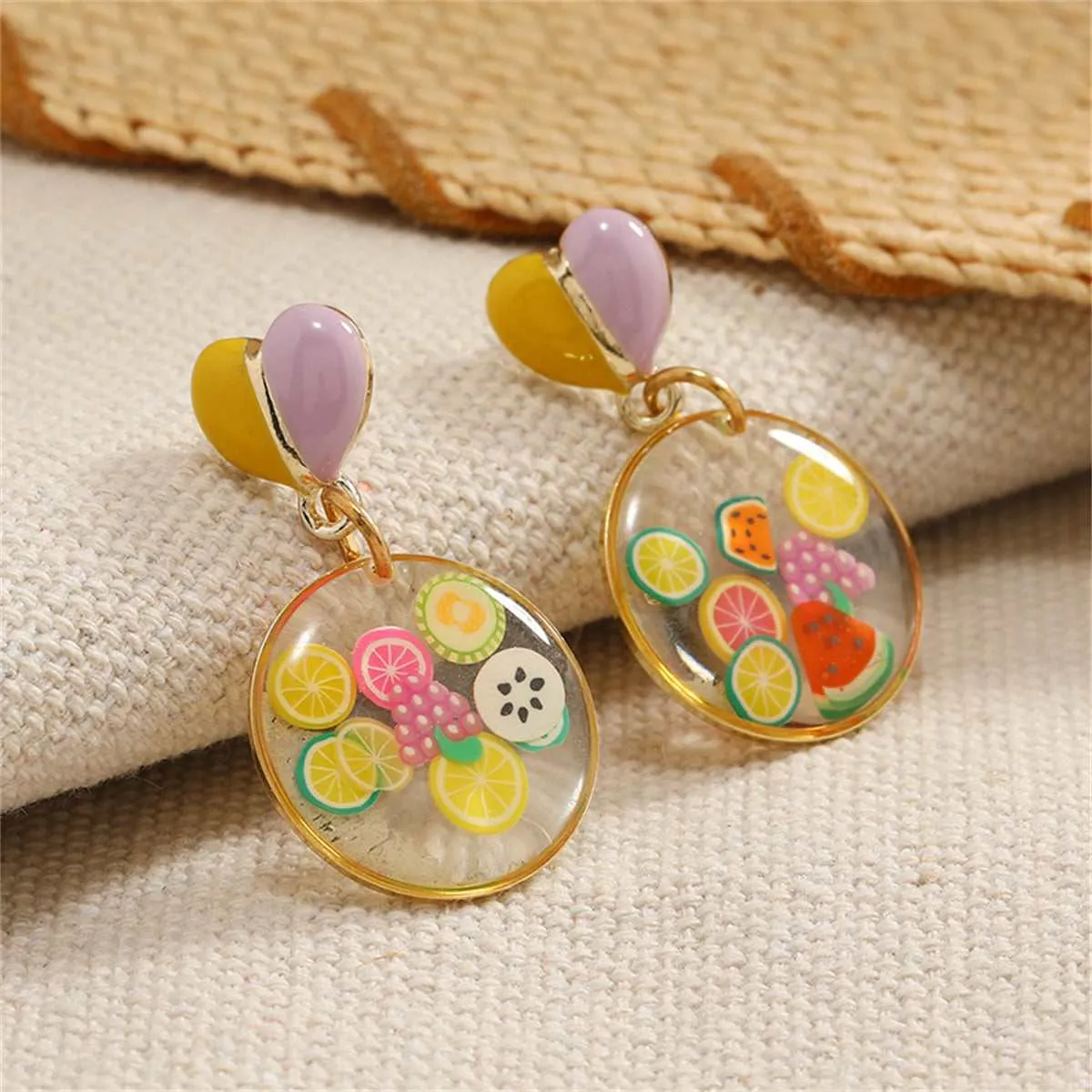 Yellow Enamel & Resin Heart Fruit Drop Earrings sold by Zulily product image thumbnail 3