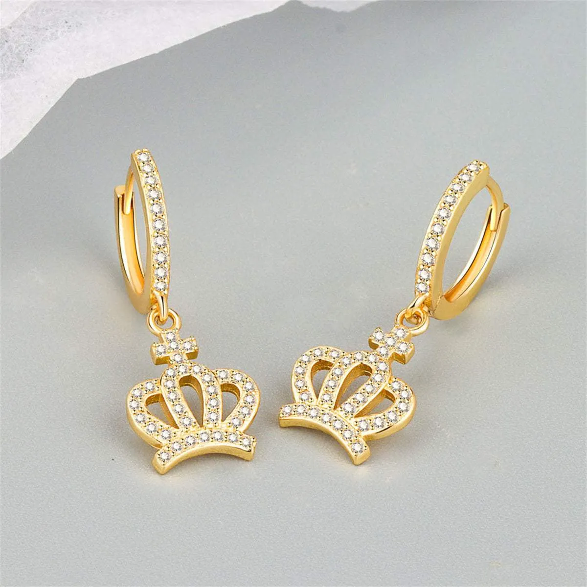 Cubic Zirconia & Goldtone Crown Huggie Earrings sold by Zulily product image thumbnail 3