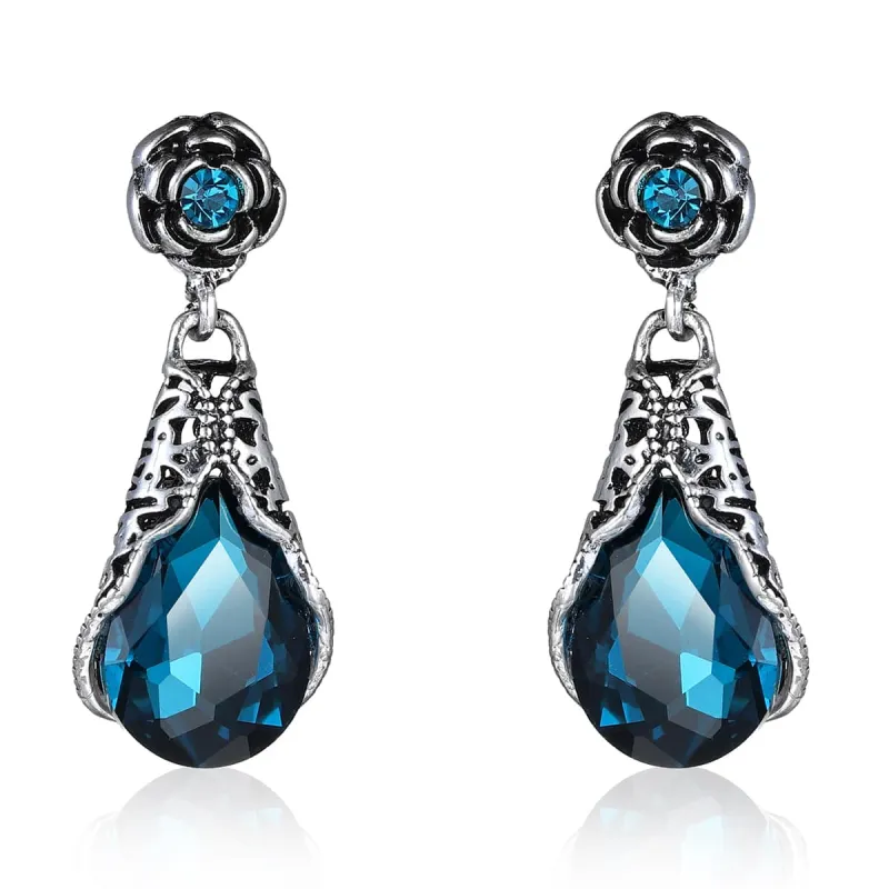 Blue Crystal & Cubic Zirconia Silvertone Rose Drop Earrings made by Zulily