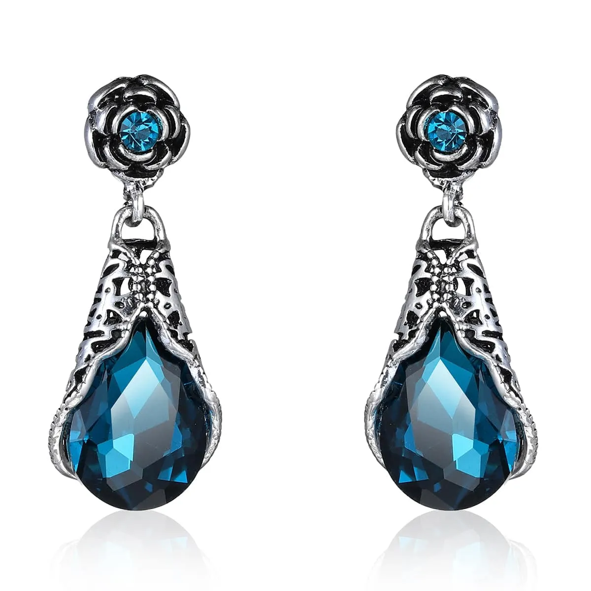 Blue Crystal & Cubic Zirconia Silvertone Rose Drop Earrings sold by Zulily