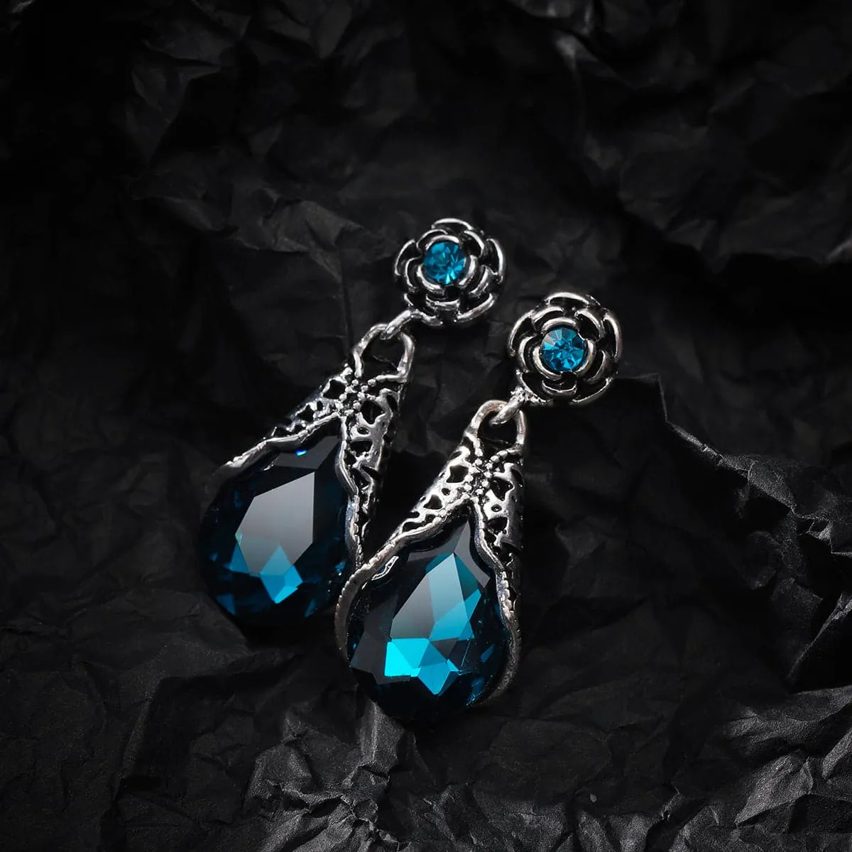 Blue Crystal & Cubic Zirconia Silvertone Rose Drop Earrings sold by Zulily product image thumbnail 2