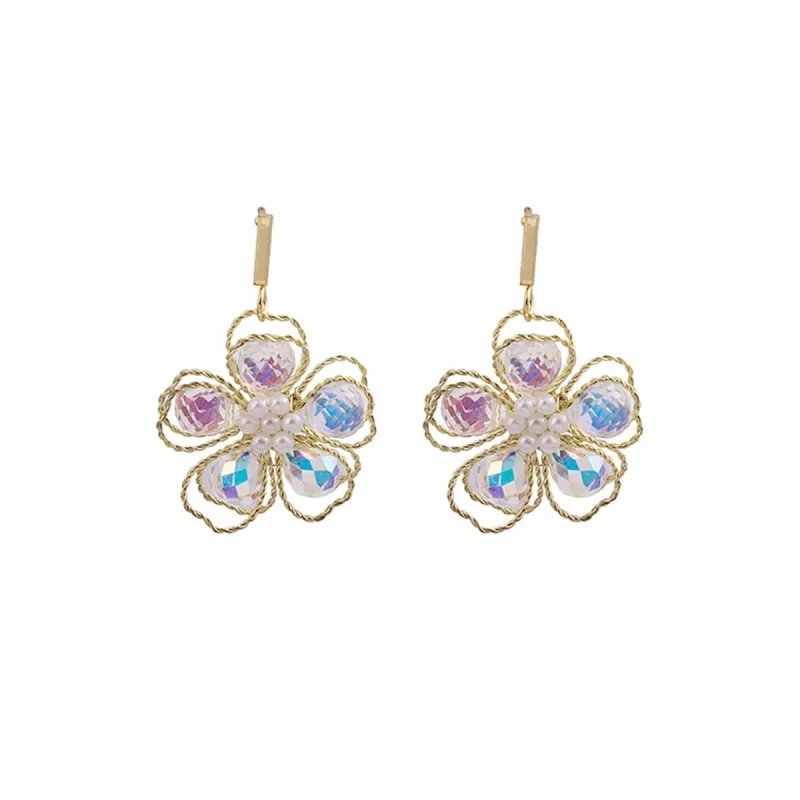 Colored Crystal & Pearl Goldtone Floral Drop Earrings made by Zulily